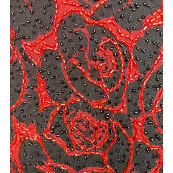 Vintage Paradise NY Size Medium Silk Beaded Formal Top Drape Neck Red Roses - Picture 9 of 10